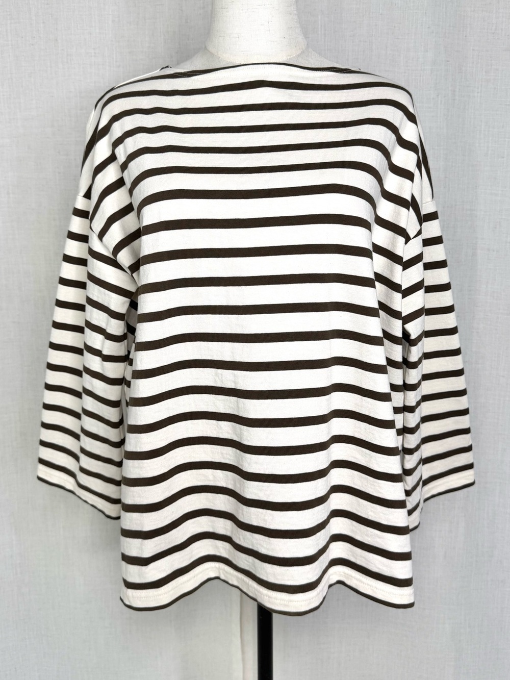 Laboratory Japan Breton Mariner Striped Boatneck Top Brown Cream Size L